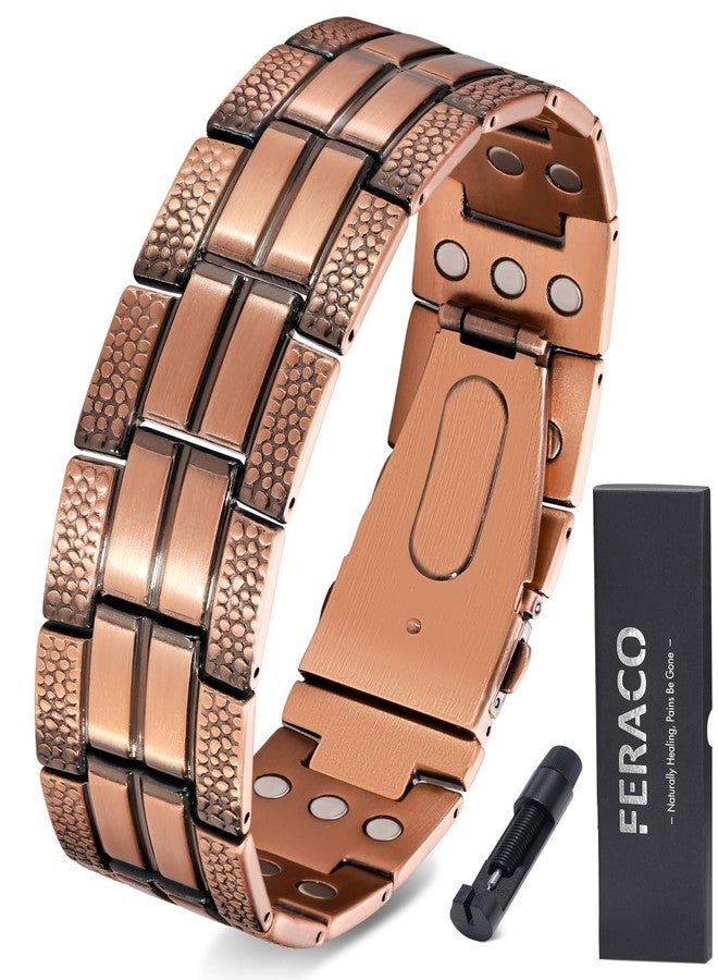 Feraco Copper Bracelet for Men 3X Strength,Magnetic Therapy Bracelet Copper Jewelry with Powerful 3800 Gauss Magnets,Premium Fold-Over Clasp - Image 1